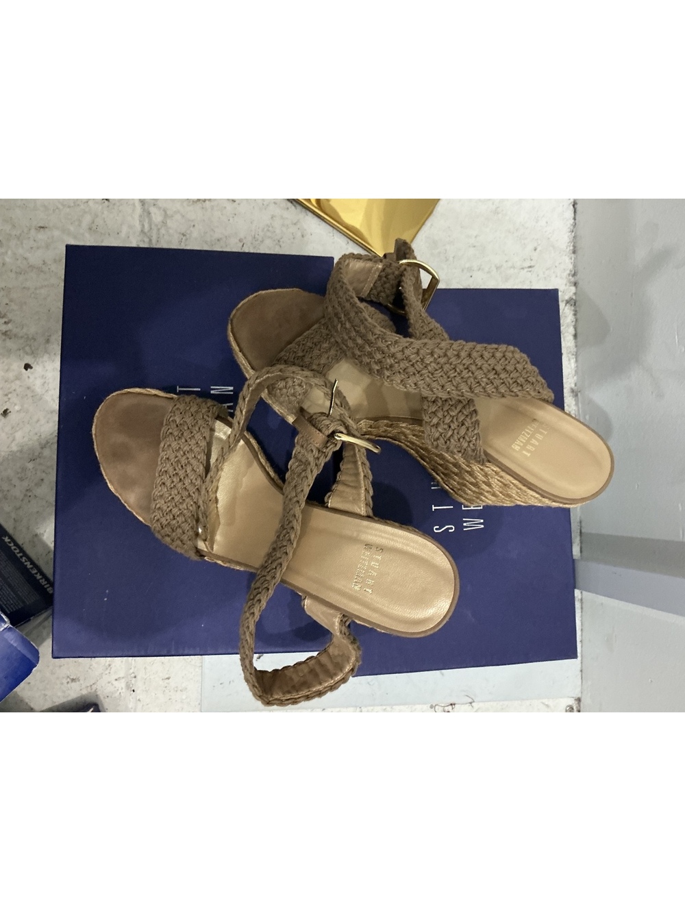 Stuart Weitzman Brown Braided Wedge Sandals